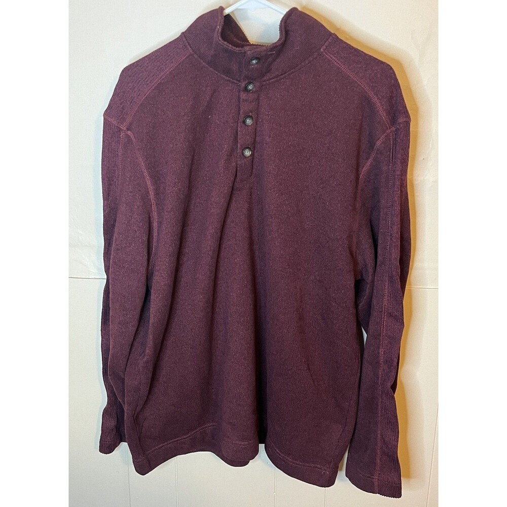 Van Heusen Mens XXL Burgundy Maroon 1/4 Button Up Pullover Sweater Polyester